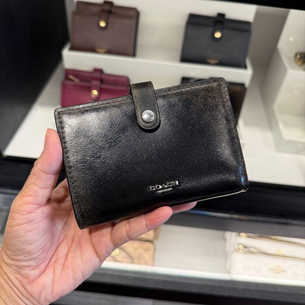 New‼️Coach 2-In-1 Wallet In Loved Leather CFX38 Silver/Black Brown